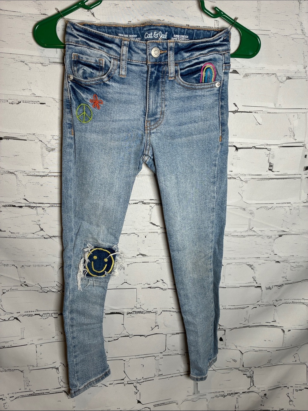 Cat & Jack Light Blue Skinny Jeans with Embroidered Patches